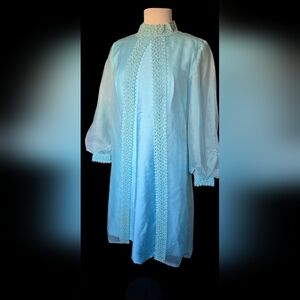 Vintage 1960s Sylvia Ann Taffeta Bridesmaid/Mod Ice Blue Dress Sz 16